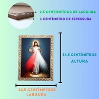 Quadro Decorativo Artesanal Jesus Misericordioso - Imagem Sagrada Dourada A4 - imagem 3