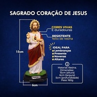 Imagem do Sagrado Coração de Jesus em Resina 15cm - Peça Artesanal para Decoração Religiosa - imagem 4