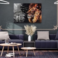 Quadro Borda Infinita Jesus Salvador Leão da Tribo de Judá - Tela Decorativa 90x60cm em Tecido Premium - imagem 5