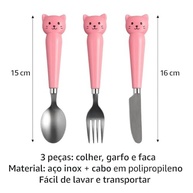 Jogo de Talheres Infantil com Gatinho Rosa - 4 Peças em Aço Inox com Estojo - imagem 3