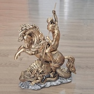 São Jorge Dragão Guerreiro - Estátua em Resina Dourada com Base Prata | Decoração e Proteção - imagem 3