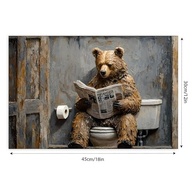 Urso Lendo Jornal no Vaso - Arte de Parede Rústica Vintage 30,5x45,7cm - imagem 3