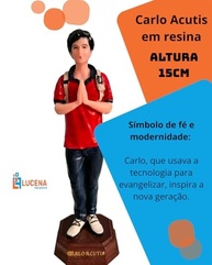 Estátua Devocional Beato Carlo Acutis em Resina | 15cm | Azul e Vermelho | Presente Católico Jovens - imagem 4