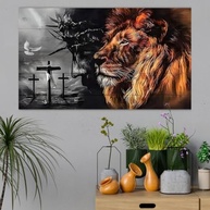 Quadro Borda Infinita Jesus Salvador Leão da Tribo de Judá - Tela Decorativa 90x60cm em Tecido Premium - imagem 3