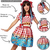 Vestido Infantil Xadrez Vermelho para Festa Junina - imagem 2