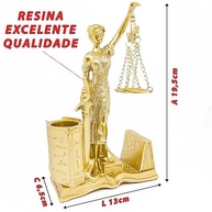 Escultura Decorativa Dama da Justiça Dourada com Brilho - Organizador de Mesa para Escritório com Porta-Canetas e Porta-Cartões - imagem 3