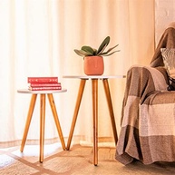Kelan Kit 2 Mesas Laterais Redondas Pé Palito 29cm - Alturas 30 e 40cm | Design Moderno em Preto ou Branco - imagem 5