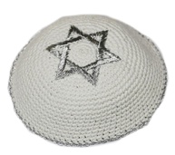 Kipa Judaico Crochê Estrela de Davi - Original de Israel, Branco e Prata - imagem 1