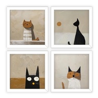 Kit 4 Quadros 18x18 cm com Arte de Gatos | Moldura Preta em Madeira Ecológica - imagem 3