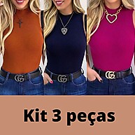 Kit 3 Blusas Tricot Gola Alta: Estilo e Economia! - imagem 1