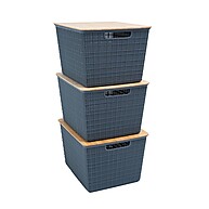 Kit 3 Caixas Organizadoras com Tampa de Bambu 18L – Cinza - imagem 1