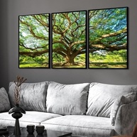 Quadro Decorativo Arvore Paisagem Folhas Verde - Kit com 3 Unidades em Moldura de Madeira - imagem 4