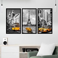Kit 3 Quadros Decorativos Grandes com Moldura - Cidades do Mundo Amarelo - imagem 3