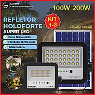Kit 3 Holofotes Solares LED 100W ou 200W: Iluminação Potente e Sustentável - imagem 1
