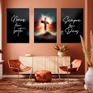 Kit 3 Quadros Decorativos Leão de Judá - Motivacionais e Inspiradores para Sala e Quarto - imagem 1