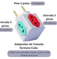 Kit 2 Adaptadores de Tomada Benjamin Power Cubo: 4 Entradas Bivolt 10A/20A - Expanda suas Conexões com Segurança e Estilo! - imagem 5