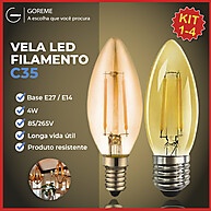 Kit 4 Lâmpadas LED Vela Filamento E27 e E14 4W 2200K Bivolt - imagem 1