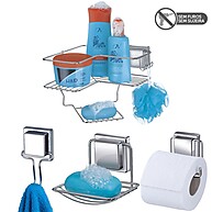 Kit 4 Peças Banheiro com Ventosas Cromadas – Sem Furos! - imagem 1