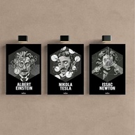 Kit 3 Quadros Decorativos Física Einstein Tesla Newton - Design Científico Moderno (40x28cm) - imagem 5