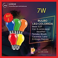 Kit 5 Lâmpadas LED Coloridas 7W A60 E27 – Iluminação Decorativa e Econômica - imagem 1
