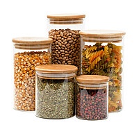 Kit 5 Potes de Vidro com Tampa de Bambu Herméticos - Armazenamento Elegante e Prático - imagem 1