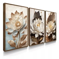 Quadro Decorativo Flor Lótus Abstrato Café Moderno - Kit 3 Peças 90x50cm - imagem 2