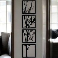 Kit 4 Quadros Decorativos Árvore e Pássaro em MDF 3mm - Design Minimalista Preto - imagem 3