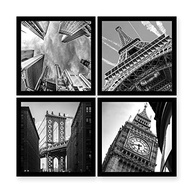 Kit 4 Quadros Decorativos 35x35 cm com Moldura - Cidades Famosas do Mundo em Preto e Branco - imagem 2