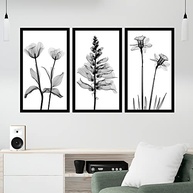 Kit 3 Quadros Decorativos Grandes com Moldura - Flores Minimalista Preto e Branco - imagem 4