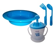 Kit Refeição Bebê com Prato, Talheres e Copo com Alças e Bico Dosador - Azul Elefante Sonne - imagem 1