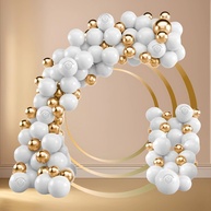 Kit Balões Festa: 125 Balões Branco e Dourado + Fita - imagem 1