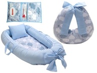 Kit Completo para Bebê Menino: Almofada Amamentação + Ninho Redutor + Porta Fralda Azul Nuvem - imagem 2