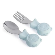 Kit Talher Infantil em Inox com Silicone Alimentar – Garfo e Colher Seguros para Bebês (Azul) - imagem 2