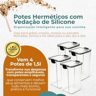 Kit 4 Potes Herméticos 1,5L - BPA Free, para Organização de Cozinha e Armazenamento de Alimentos - imagem 3