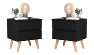 Kit 2 Mesas de Cabeceira Roma com 2 Gavetas e Pés - Design Moderno em Preto - imagem 1