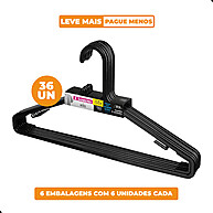 Kit Cabide Plástico Adulto 38cm Preto Sanremo – 36 Unidades - imagem 1