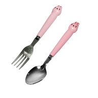 Kit Talher Infantil Inox Rosa - Garfo e Colher com Cabo Anatômico para Crianças - imagem 1