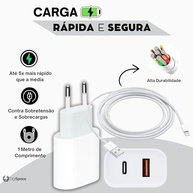 Kit Carregador Turbo 40W com Cabo USB-C PD + USB-A QC3: Carga Ultra Rápida para iPhone Premium - imagem 3