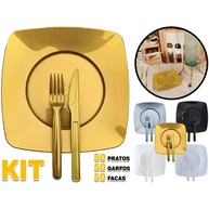 Kit Churrasco Descartável: 50 Pratos + 50 Talheres - imagem 1