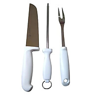 Kit Churrasco Inox: Faca, Garfo e Chaira Profissional - imagem 1