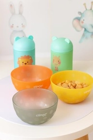 Kit 3 Tigelas Infantis Coloridas com Estampa de Bolinhas - Amarelo, Cinza e Laranja - imagem 3