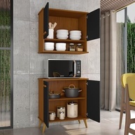 Kit de Cozinha Mavi – Balcão + Armário Aéreo Moderno Cedro/Preto - imagem 4