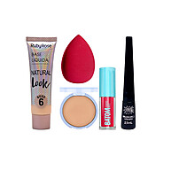 Kit de Maquiagem Completo: Base, Pó, Esponja, Delineador e Batom - imagem 1