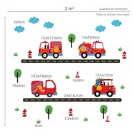 Adesivo de Parede Infantil Carrinhos Bombeiros - Kit com 34 Peças para Decoração Divertida - imagem 3