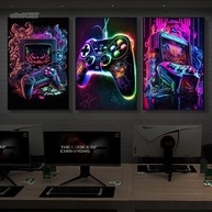 Kit 3 Quadros Decorativos Hora do Jogo - Controles de Video Game para Quarto e Sala - imagem 3