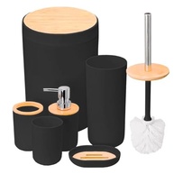Kit Banheiro com Tampa em Bambu - 6 Peças com Lixeira, Escova Sanitária, Porta Sabonete e Escova de Dente - imagem 2