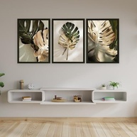 Quadros Decorativos Planta Verde e Dourada Costela de Adão - Kit com 3 Peças em Alta Definição - imagem 3