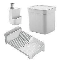 Kit Escorredor + Lixeira + Dispenser Branco – Cozinha Organizada - imagem 1