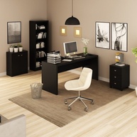 Kit Escritório Completo Preto: Mesa, Balcão, Estante + Gaveteiro - imagem 1