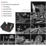 Kit de Pintura Scratch para Adultos e Crianças - 8 Cartões A4 com Ferramentas Coloridas - imagem 5